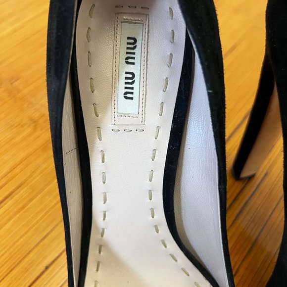 Miu Miu Black Suede Heel Platform Open Toe Heels - Picture 2 of 5